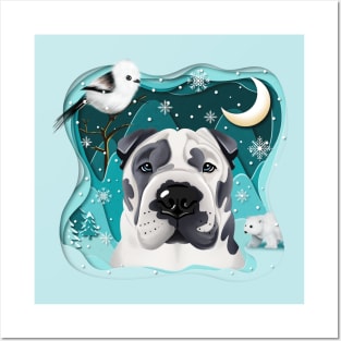 A Shar Pei in the Snowy Moonlight Posters and Art